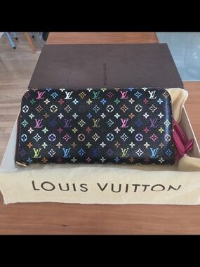 Louis Vuitton Multicolor Monogram Black Canvas Zip Wallet, Dusty And Box Include